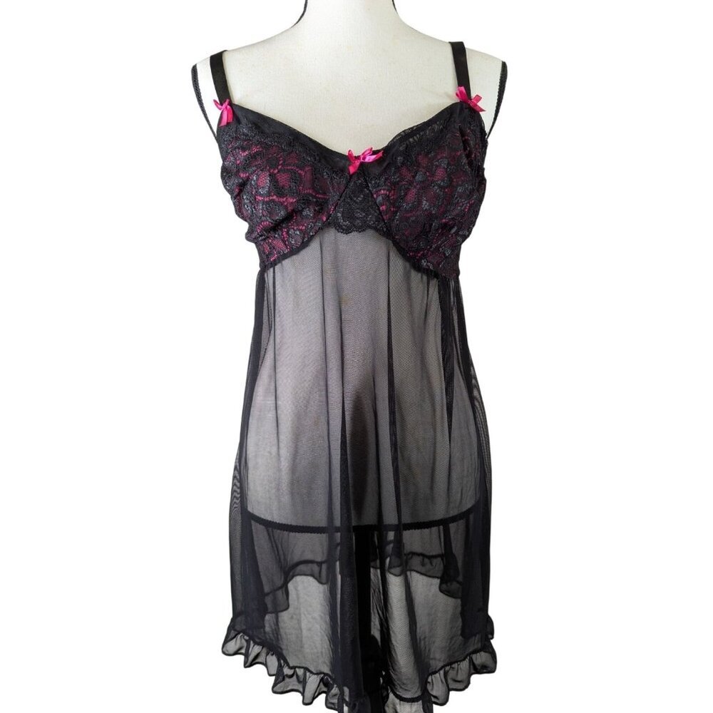 Marilyn Monroe Intimates Plus size 2X Black Pink Lingerie Sheer Lacey Sexy Gown